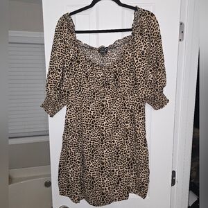 Wednesday's Girl From ASOS Mini Leopard Print Dress with Puff Sleeves Size 22